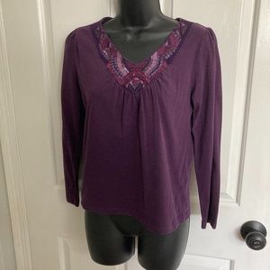 St. John’s Bay Petite Tee Blouse, Size PS, Purple, Sequins, 3/4 Length